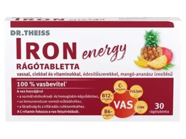Dr. Theiss IRON energy rágótabletta mangó-ananász ízű 30 db