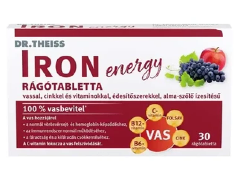 Dr.Theiss IRON energy rágótabletta alma-szőlő ízű 30 db