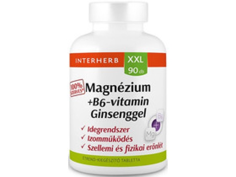 Interherb XXL Magnézium+B6-vitamin+Ginsenggel 100% szerves tabletta 90db