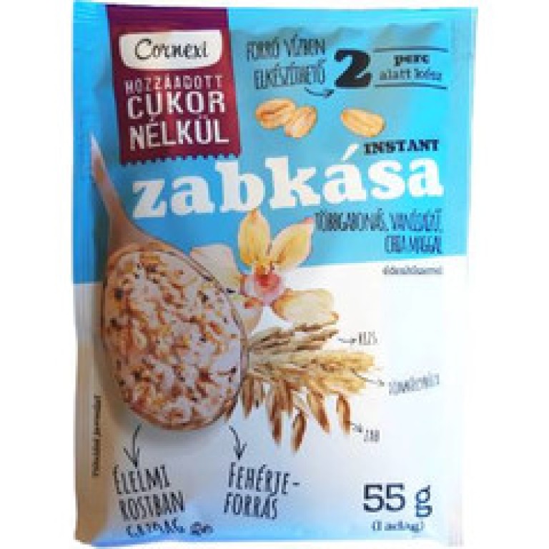 Cornexi Többgabonás Vanilía ízű Zabkása Chia Maggal Édesítőszerrel, hozzáadott cukor nélkül 55 g