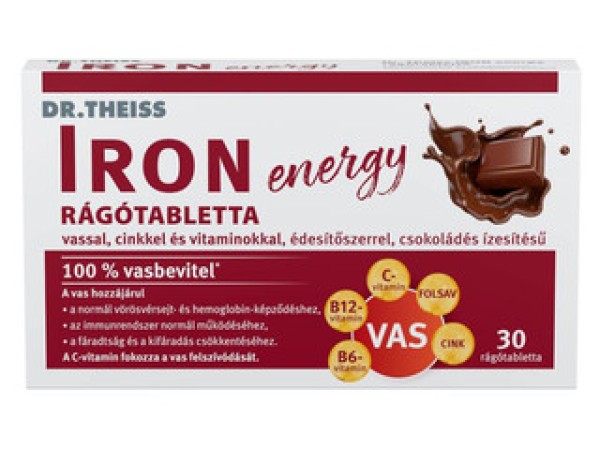 Dr.Theiss IRON energy rágótabletta édesítőszerrel,csokoládés ízesítésű 30 db