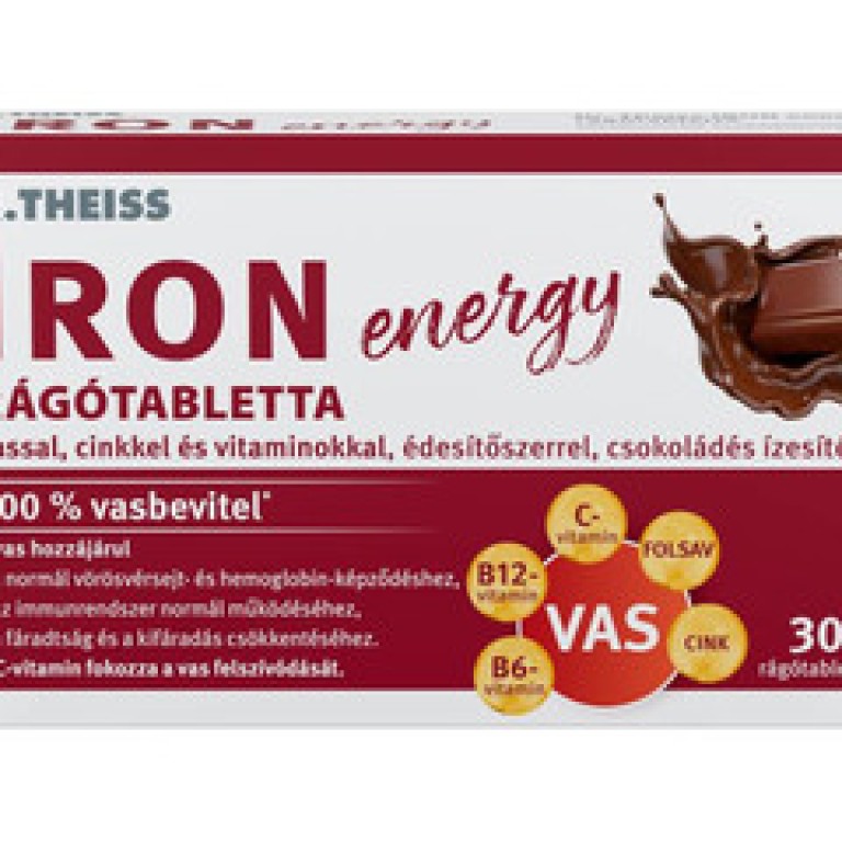 Dr.Theiss IRON energy rágótabletta édesítőszerrel,csokoládés ízesítésű 30 db