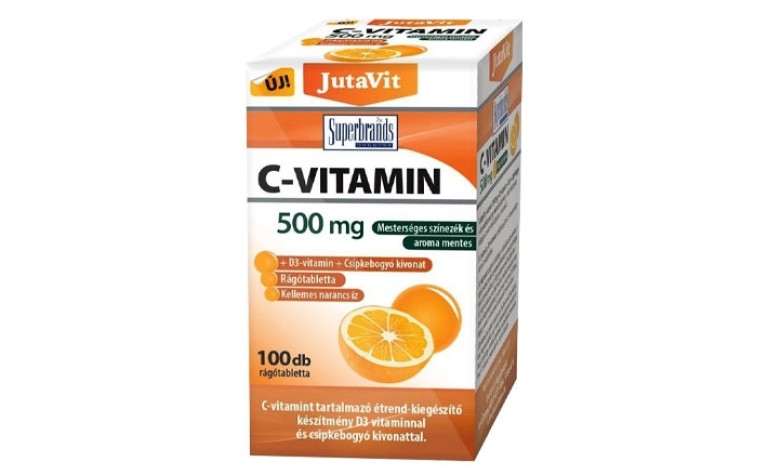 JutaVit C-vitamin 500mg + D3-vitamin 2000NE + Csipkebogyó kivonat rágótabletta 100db